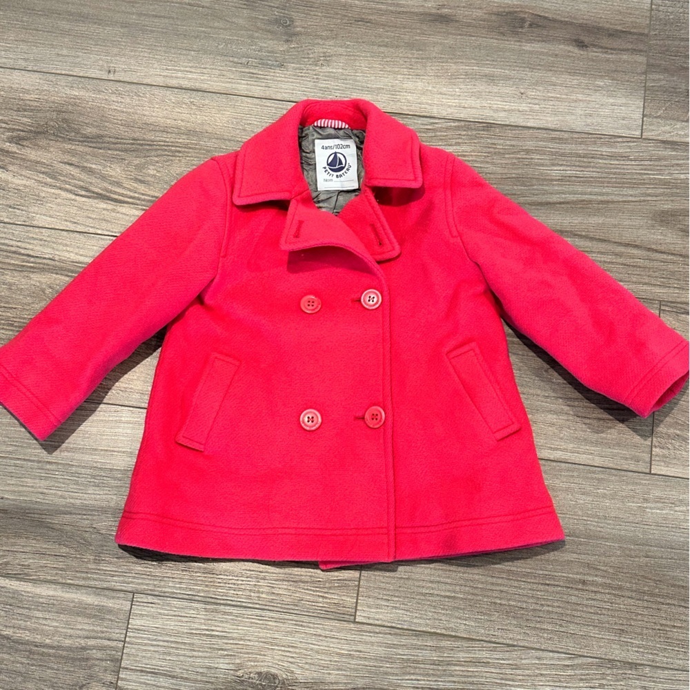 Petit Bateau Girls 4 Pink Wool Blend Peacoat